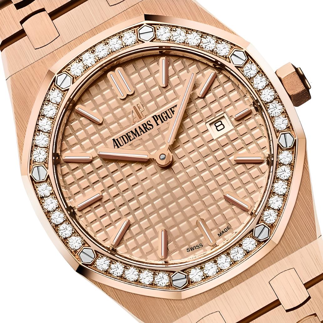 Audemars Piguet Royal Oak Crystal Rose Gold Steel Strap Watch - Image 3