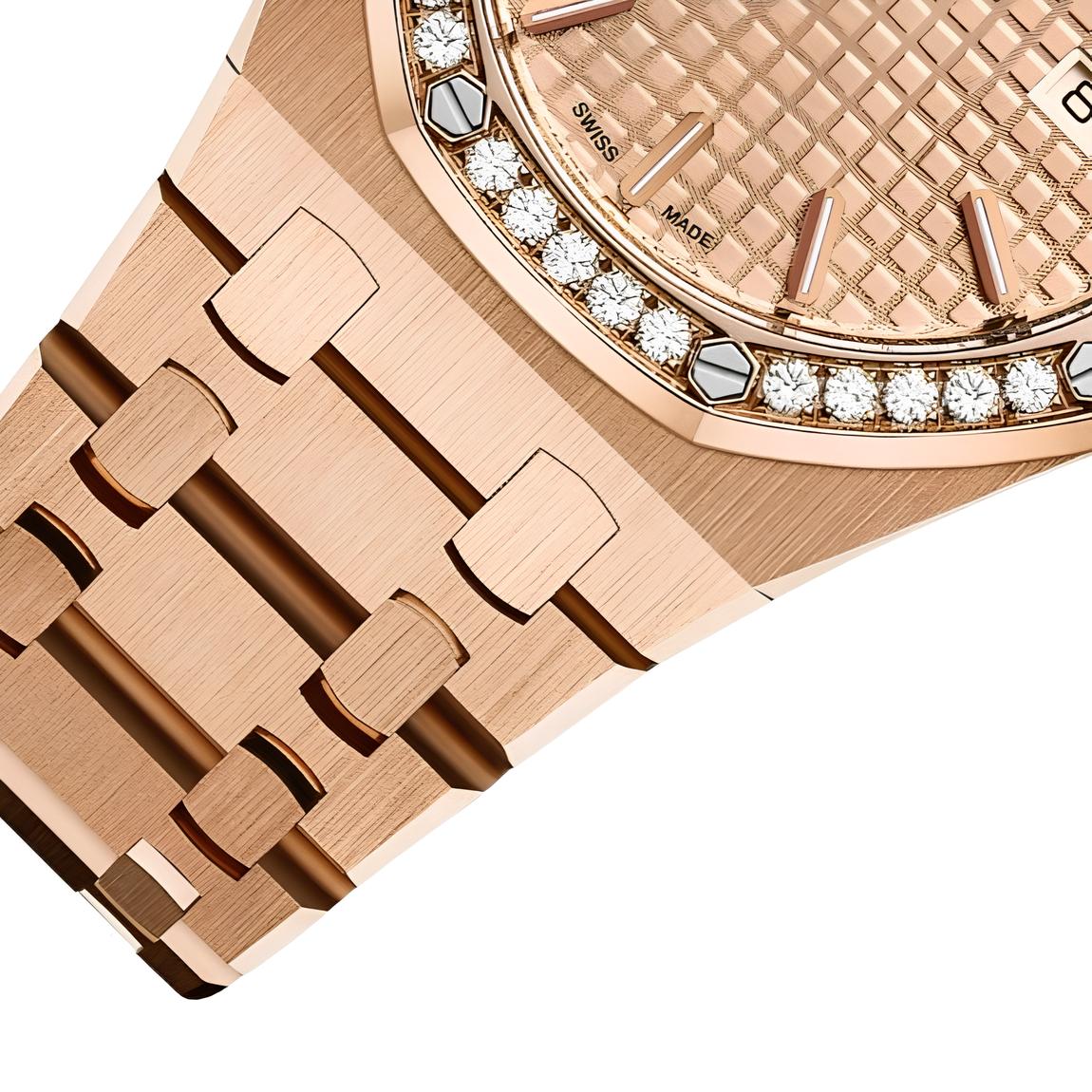 Audemars Piguet Royal Oak Crystal Rose Gold Steel Strap Watch - Image 4