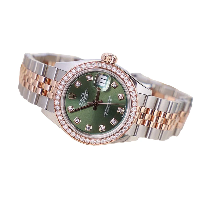 Rolex Datejust Green Lady-Datejust Oyster Oystersteel And Everose Gold And Crystal - Image 4