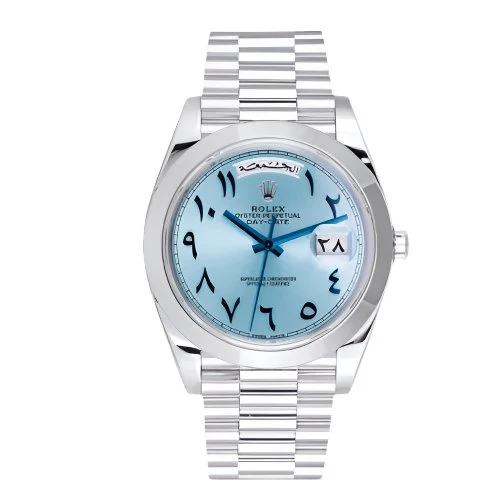 Rolex Day-Date Arabic Watch Blue With Stainless Steel Silver Belt 40mm