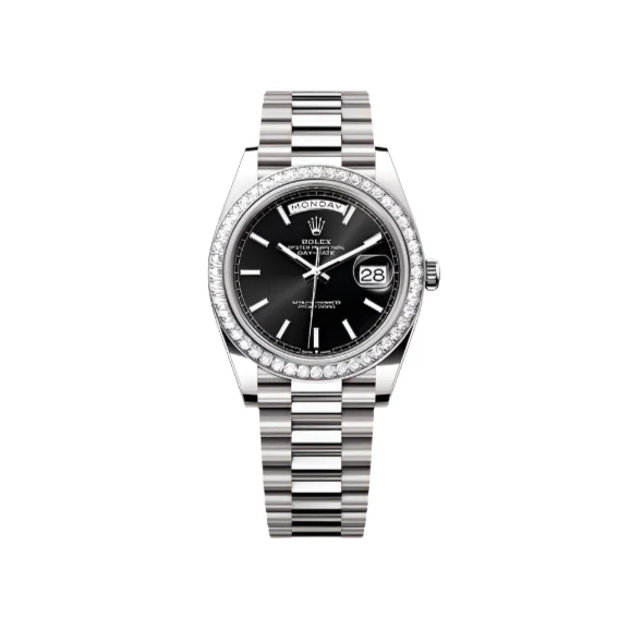 Rolex Day-Date Black Diamond Dial Men's White Gold